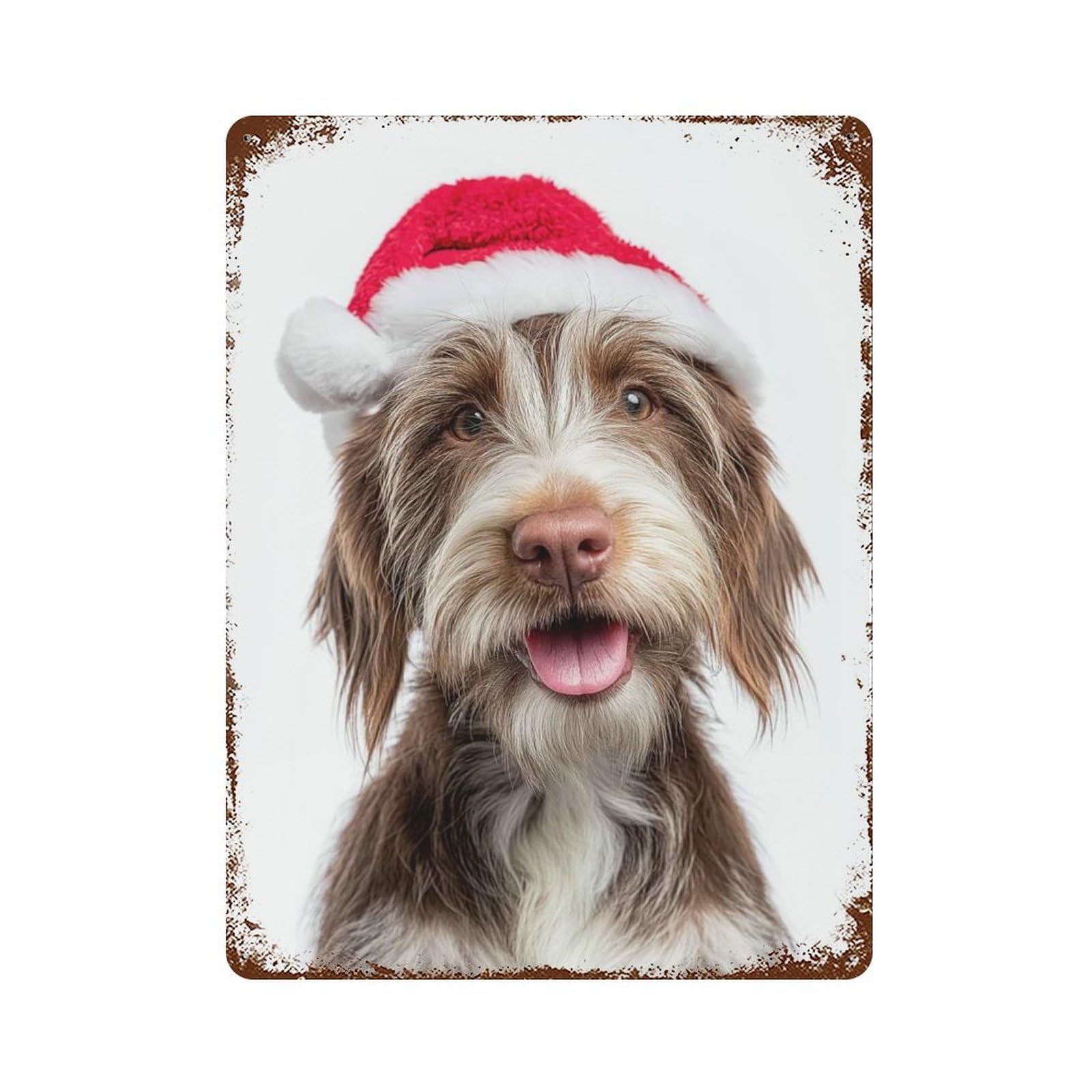 Petit Basset Griffon Vendéen Dog with Santa Hat Portrait Decorative Tin Sign 15.7"x11.8", for Bistro, Counter And Cafe Decor, Retro Wall Decor