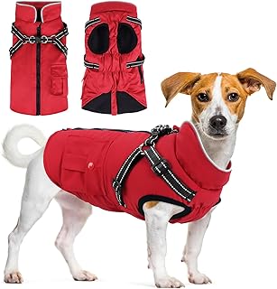 Woiil Dog Coat for Large Dogs Warm Winter Waterproof Dog Jacket Windproof Winter Coat Cuddly Reflective Sleeveless with Harness Outdoor Red L product image
