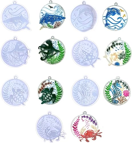 Miniatura 1 de Xidmold 7 moldes de resina de vida marina, moldes de resina para llavero de temática oceánica, moldes de silicona para colgantes, tortugas marinas,