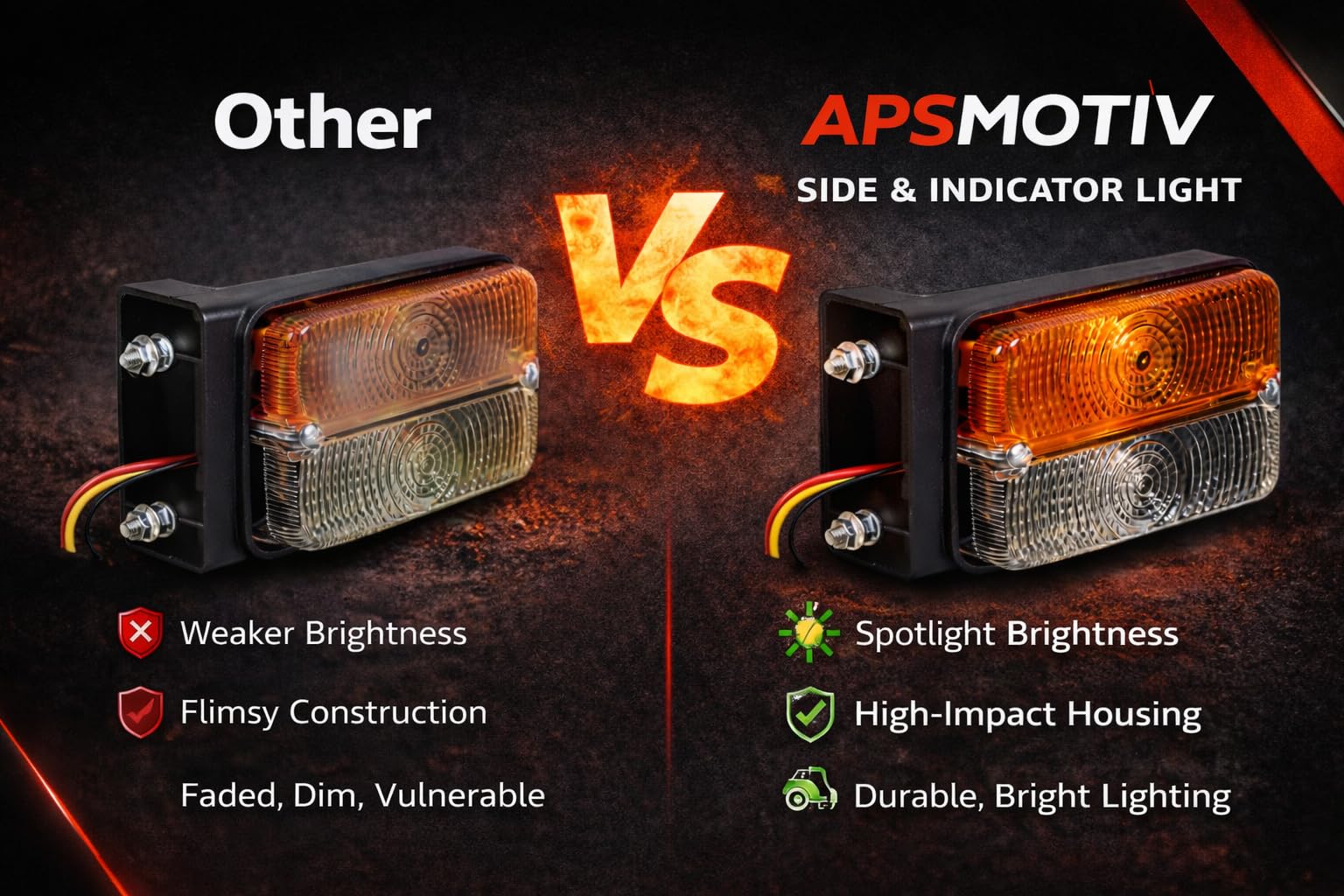 APSMOTIV Paire de clignotants, feu de position latéral avec ampoules 12 V, adapté pour Case IH | Tracteur Massey Ferguson | Tracteur McCormick