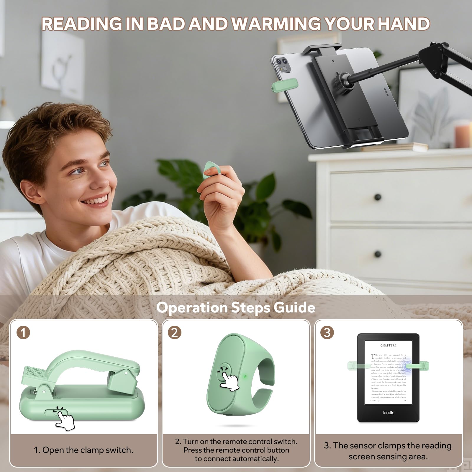 Fernbedienung Seitenumkehrer Ring für Kindle Paperwhite Oasis Scribe Kobo eReader, Kamera-Fernbedienung, entworfen für dicke Hülle, Seitenumkehrer Clicker für iPad, Tablets, Lesen von Romanen (grün)