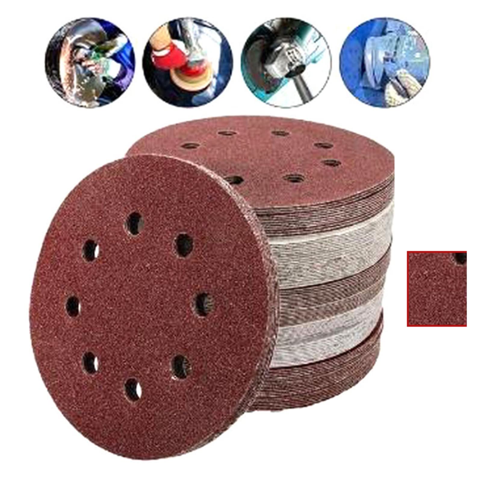 Papel de lija abrasivo ZSBLXHHJD 100 Piezas 125 mm Papel de lija Redondo Pulidos Redondos 8 Agujeros SANDER PULTIVAS PLAZONES Caja fuerte, bajo consumo y alta eficiencia (Color : 100Pcs)