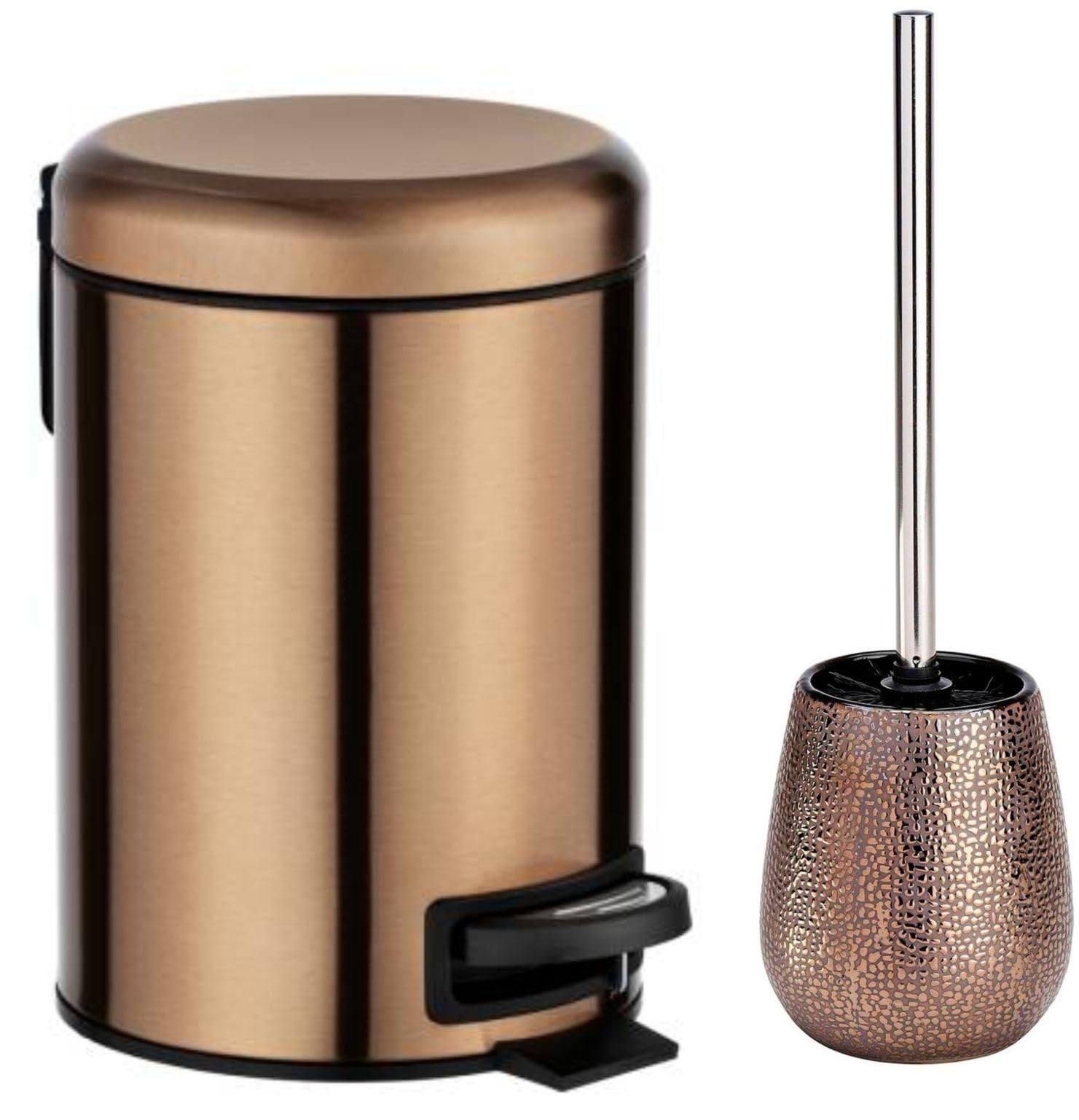 Wk Copper Ceramic Toilet Brush And Bathroom Pedal Bin Set (Copper)