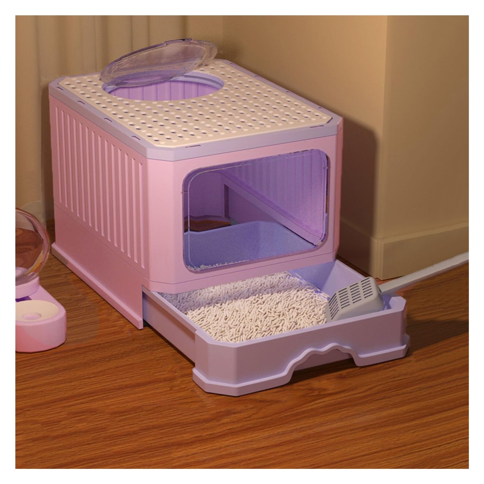 Exclusivo para Gatos y Perros Caja de Arena for Gatos con Tapa, Entrada Frontal y Salida Superior, Caja for Cerrada Extragrande Pala for para Interiores(Purple)