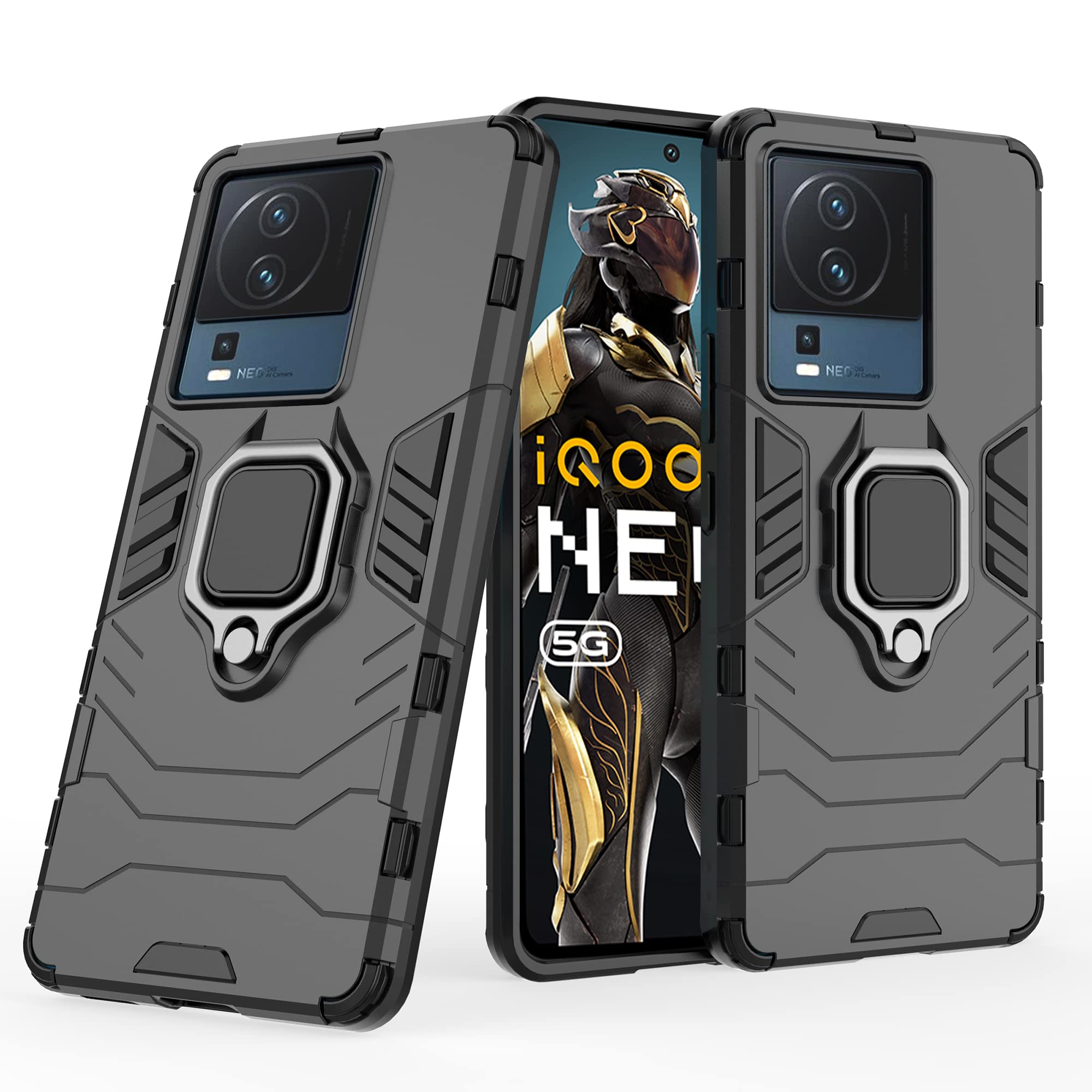 CEDO Rugged iQOO Neo 7 (5G) Defender Case | Rotating Ring Holder & Kickstand in-Built | Military Grade Armor | Bumper Back Cover (Black) (B0BVMLQPK6) Amazon Price History, Amazon Price Tracker