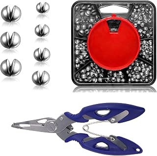 Fishing Weights, 179pcs Split Shot Fishing Weights with 1pcs Blue Pliers, Fishing Tackle for Short Casts and Deep-Water Fishing, 4.88in x 2in Compact Design for Reservoirs, Rivers, and Sea