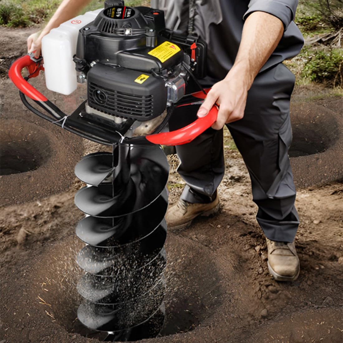 Ahoyador a Gasolina 4 Tiempos 999 CC, Perforadora de Postes con transmisión por Caja de Engranajes, 22.000 RPM y Broca para Trabajos de perforación en Exteriores, instalación de cercas 20cm