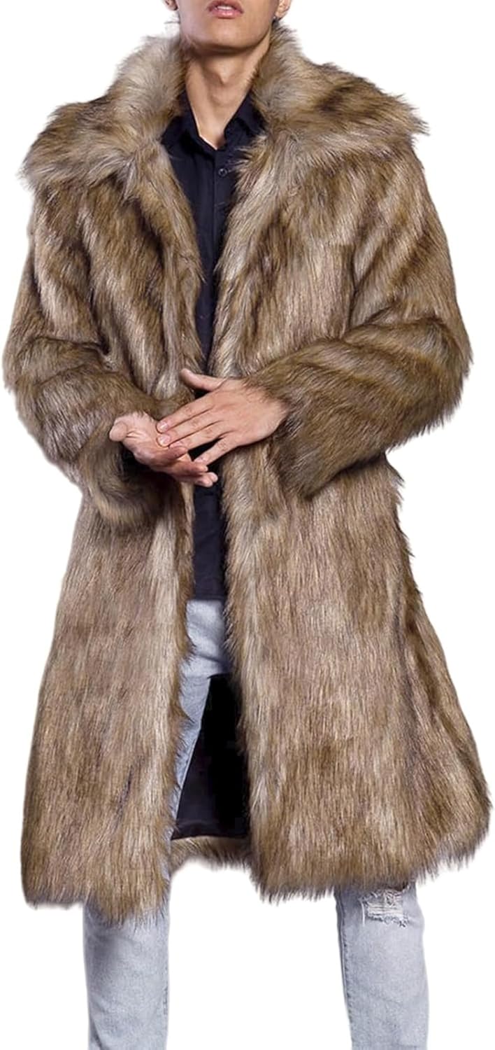 OULIWANGLUO Heren bontjas winterjas lang imitatiebont mantel reverskraag pluche gebreide jas warme bontjas bontjas, wit 1, XL