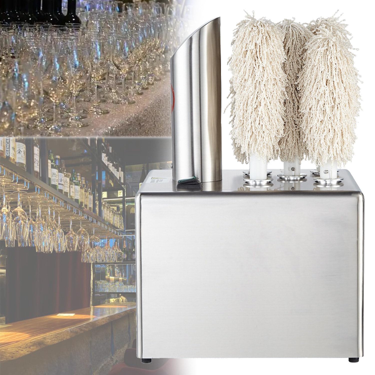 SICWEDIM Commercial Electric Wine Glass Wiping Machine,Wine Glass Polisher Machine,Stainless-Steel Glassware Polishing Machine,for Bars, Restaurants, Hotels (5heads)