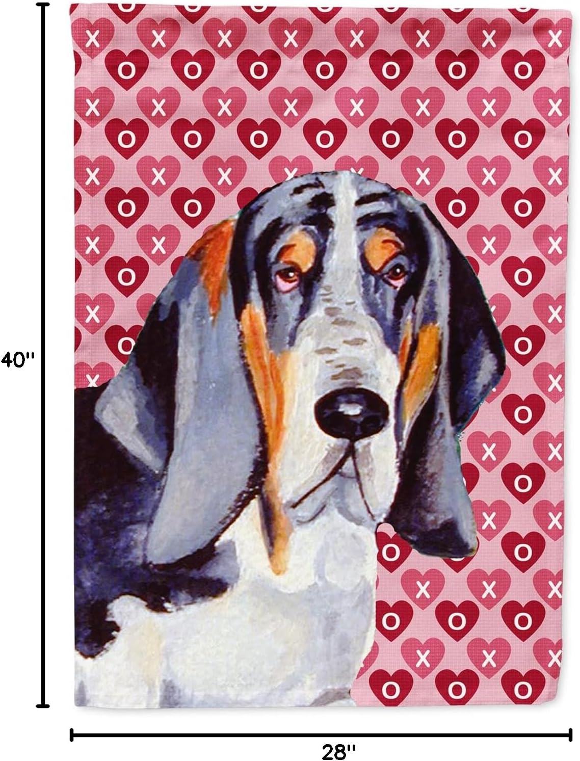 Caroline's Treasures LH9147CHF Basset Hound Hearts Love and Valentine's Day Portrait House Flag Large Porch Sleeve Pole Decorative Outside Yard Banner Artwork Wall Hanging, Polyester, House Size, Mult