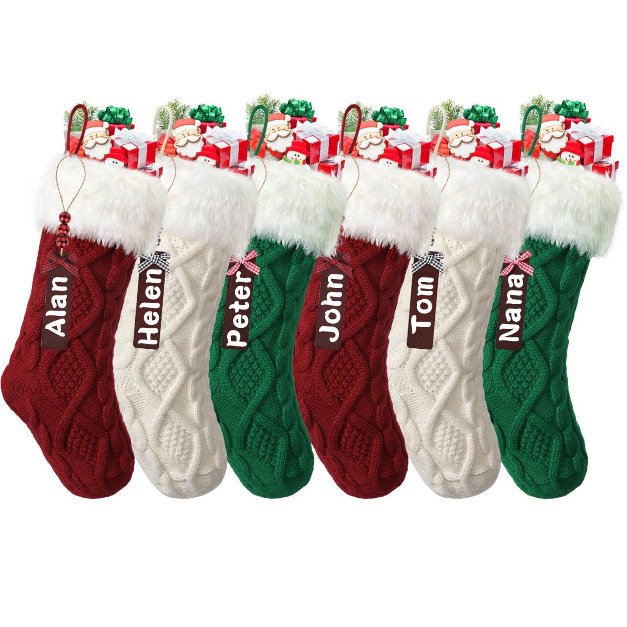 Lot de 6 Chaussettes de Noël tricotées en Laine avec étiquettes Nominatives Chaussettes de Noël Décoratives pour Fête de Noël Décorations de Noël et Cadeaux pour Enfants