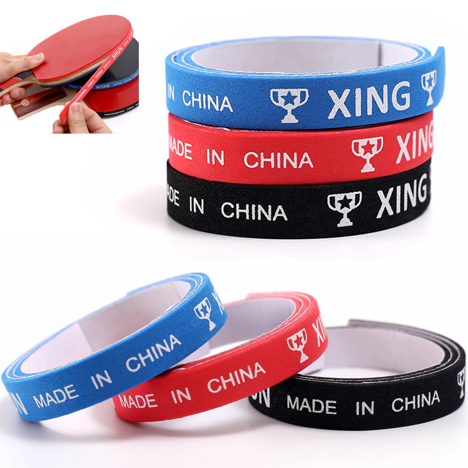 6 Pack Ping Pong Paddles Side Tape 10mm Wide Pre-Cut Foam Padded Table Tennis Rackets Edge Protector Guard Finish Sponge Adhesive Strips for Table Tennis Paddle Rubber Sheet Ping Pong Racket