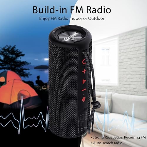 Miniatura 3 de X21 Altavoces Bluetooth portátiles duales, impermeables, para exteriores, emparejamiento estéreo inalámbrico con radio FM, tarjeta micro SD, IPX6,
