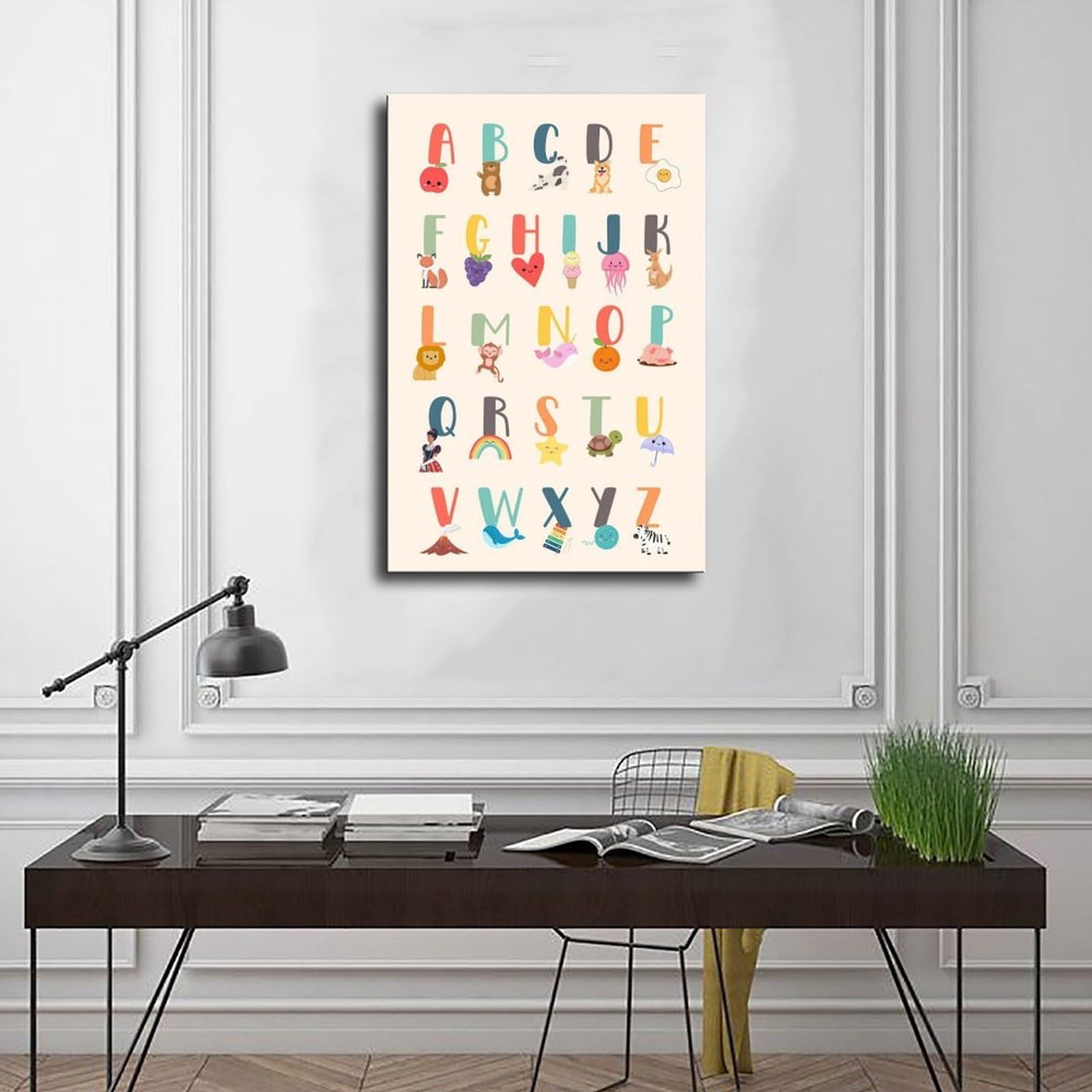 Poster éducatif sur toile pour enfants avec lettres de l'alphabet - Décoration murale pour salon, chambre à coucher - 60 x 90 cm