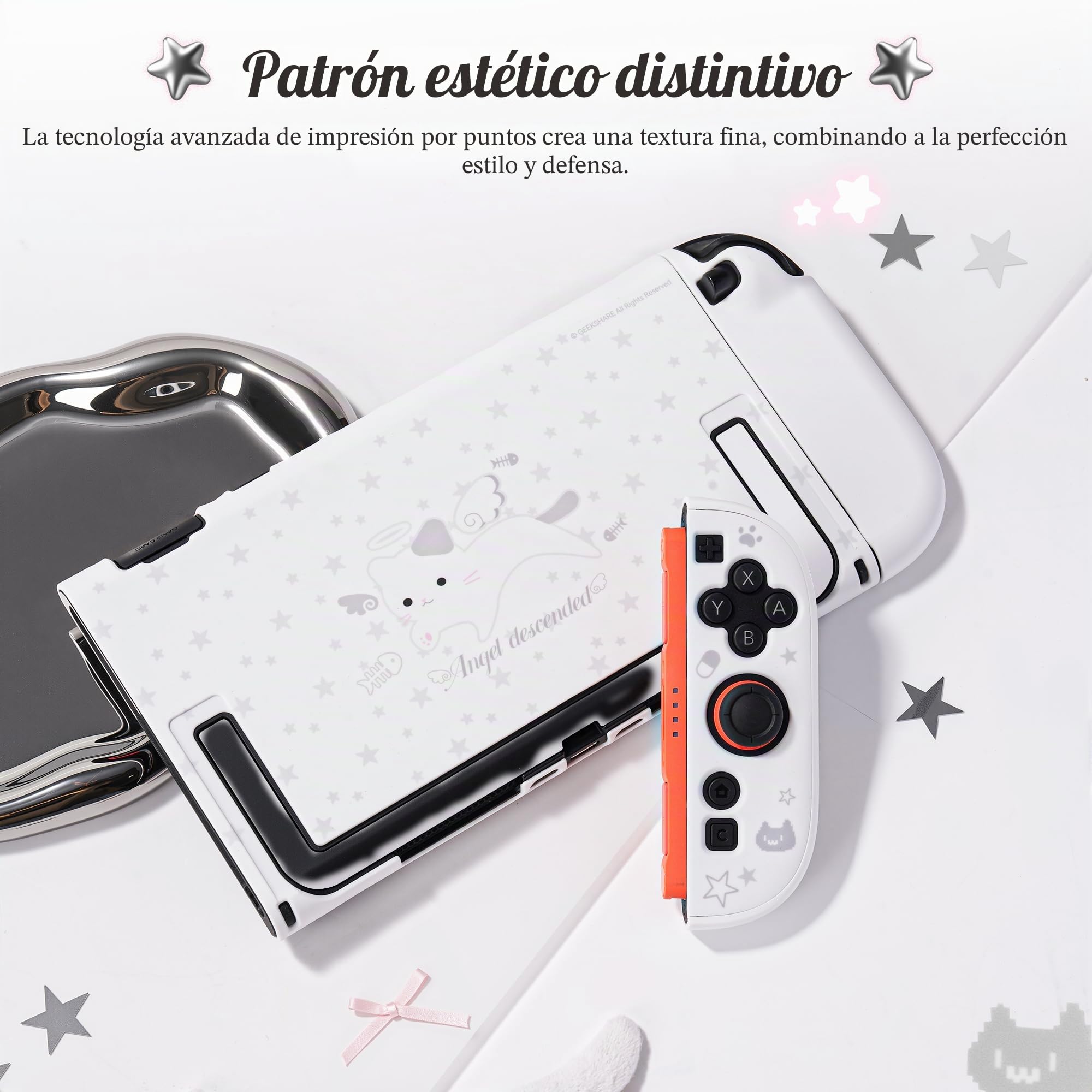 GeekShare Carcasa protectora compatible con Switch 2, funda acoplable de dibujos animados Kawaii compatible con Switch 2, diseño antiarañazos y de absorción de golpes, diseño de Star Kitty