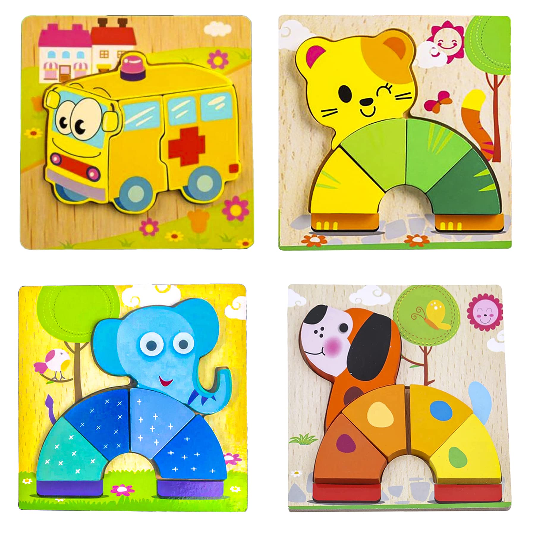 WISHKEY Set of Jigsaw Wooden Animal Vehicle Puzzle Early Age Matching Game Learning Educational Preschool Toy Random Design Puzzles for Toddlers & Kids (Pack of 4, Multicolor) (B09HMTNGSZ) Amazon Price History, Amazon Price Tracker