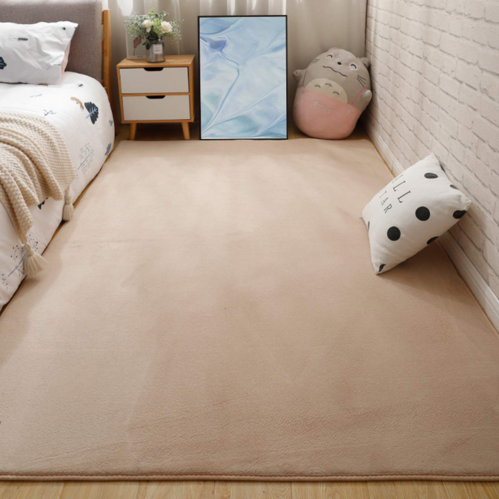 Tappeto Addensare Morbido Peluche Corto,Indietro Pelle-cordiale Non-scivolare Lavabile,Alta Qualità Home Decor Soggiorno Camera Tappeto Rug,Tappetino Grande Pavimento,Tappeto Pelos-Beige 200x100cm(79x