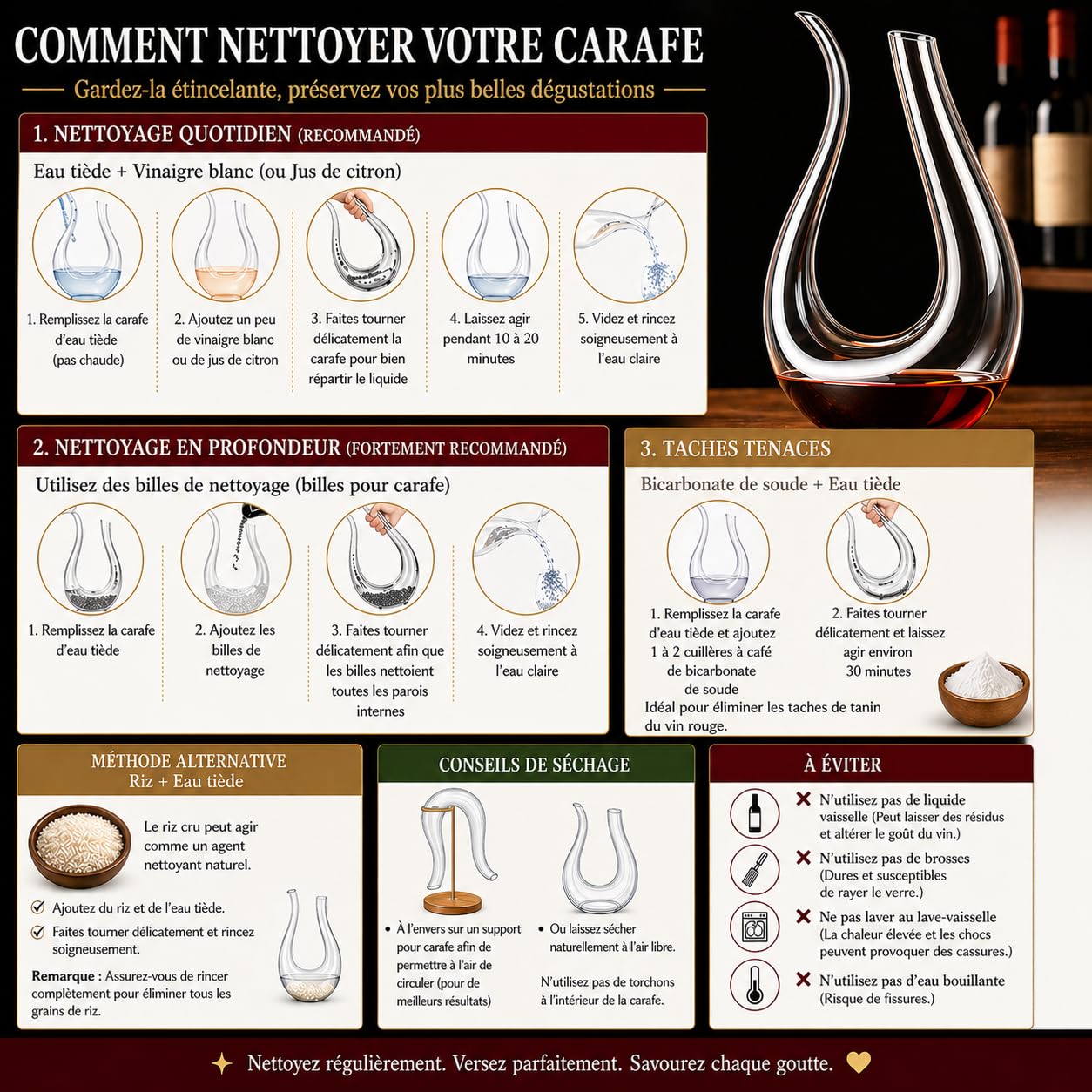 Carafe à vin 100% sans plomb en forme de U en cristal soufflé à la main 1,5 l