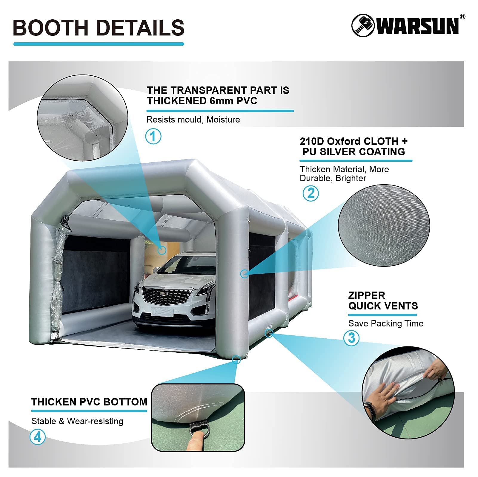 WARSUN Upgraded Oversized EPA Registered Filters Inflatable Paint Booth