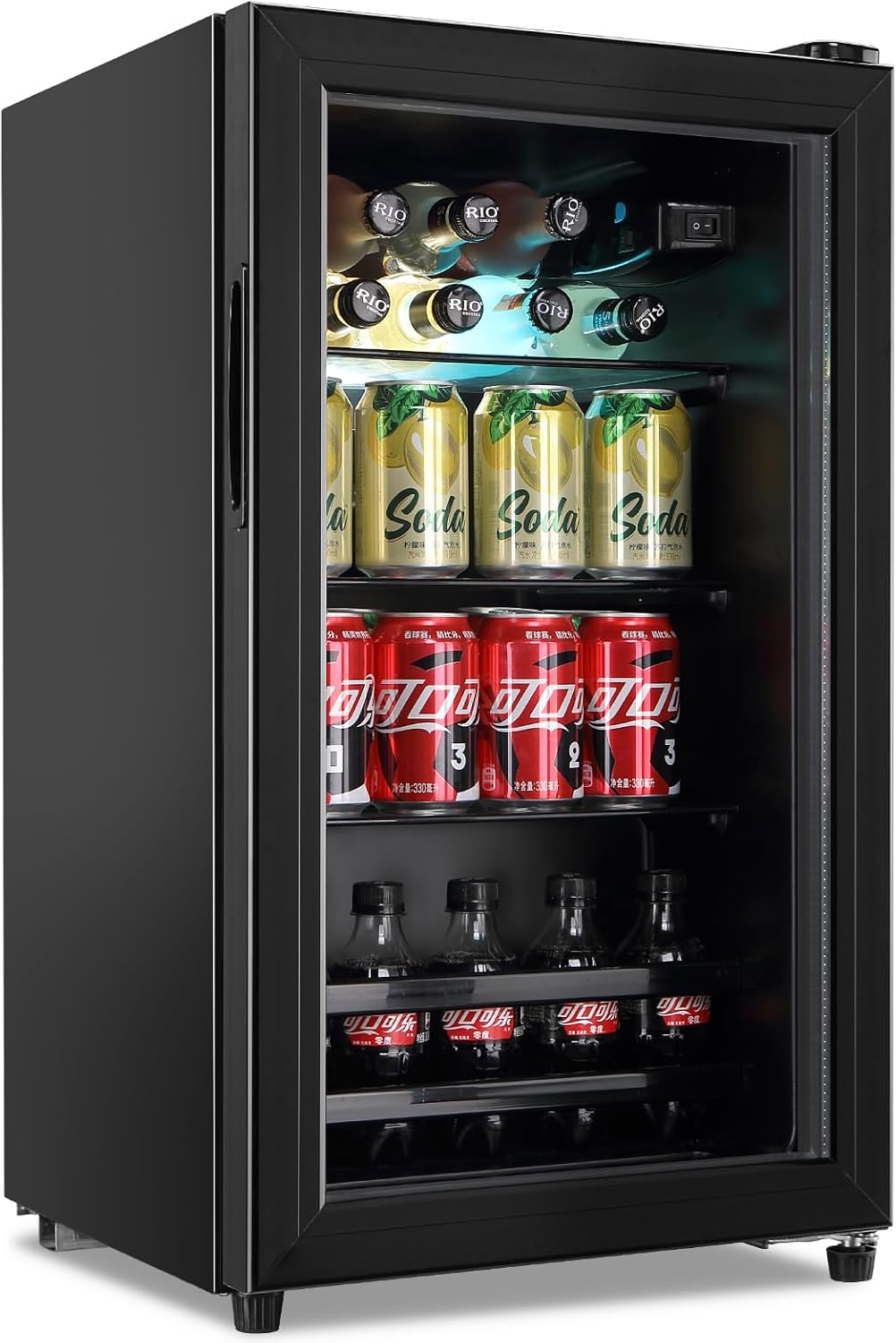 120 Can Beverage Refrigerator - Mini Fridge with Stylish Glass Door, Perfect for Beer, Soda & Wine Storage, Adjustable & Removable Shelves for Home, Office & Bar Use