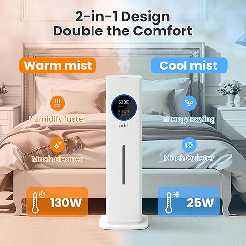 Miniatura 5 de Humidificador grande ultrasónico de niebla fría de 9L2.3 galones + humidificadores cálidos de 8 L para habitación grande dormitorio con luz nocturna