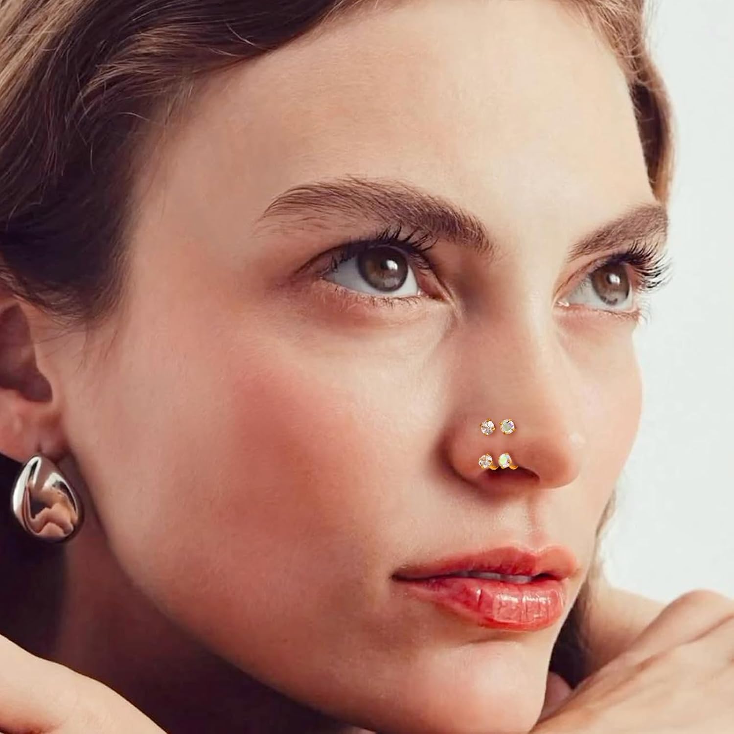 3Pcs 14k Gold Filled Horseshoe Nose Rings Studs, 20G 18G 16G 316L Stainless Steel Threaded Labret Lip Daith Helix Tragus Cartilage Earrings Piercing Jewelry With Tool 8mm Gold - Image 2