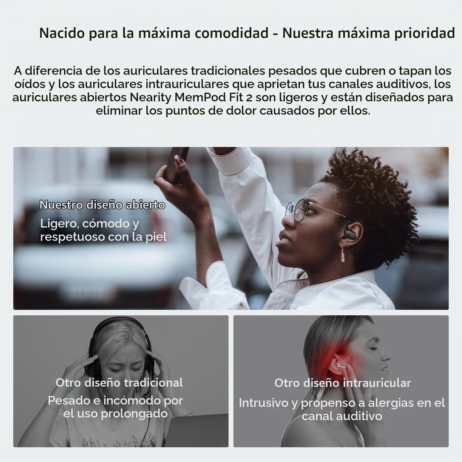 NEARITY MemPod Fit 2 Auriculares Open-Ear Bluetooth, Dongle, Doble Conexión | Bajos Profundos, 45H de batería con Estuche,Ultra Comodidad, Conducción Aérea, para Teléfono/Mac, Negro