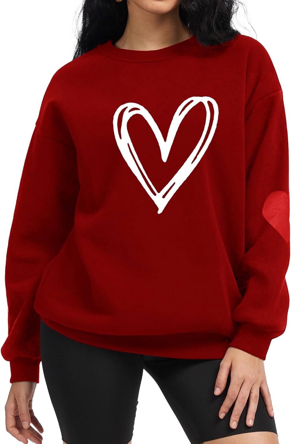 Womens Love Heart Print Sweatshirt Long Sleeve Crew Neck Sweat Shirt Valentine's Day Clothes - Image 3