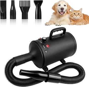 Dog Hair Dryer - Professional 3200W High-Power Pet Blaster Dryer with Adjustable Temperature and Wind Speed, Low Noise Operation, and Four Nozzles for Efficient Pet Drying 3200W