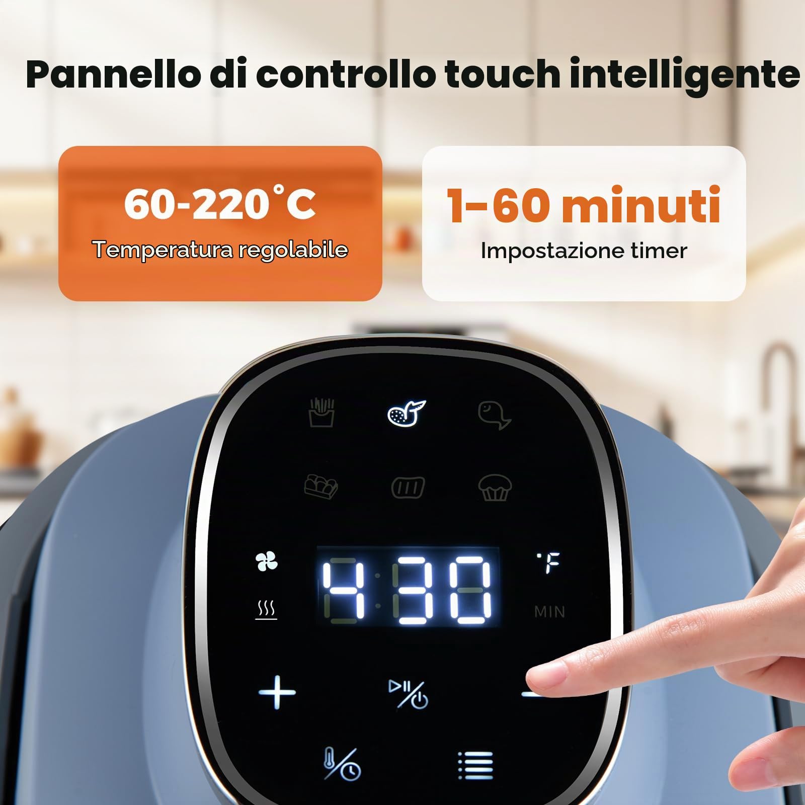 LIFEZEAL Friggitrice ad Aria 4L, 1500 W, 6 programmi, Friggitrice Aria con 2 Contenitori Vetro Rimovibili, Timer, Accessori Lavabili in Lavastoviglie, Portatile per Cucina Casa, Camping (Blu)