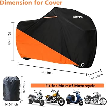 SUNPIE Motorcycle Cover Waterproof Outdoor for Kawasaki KLX, Ninja 650/H2/E-1/110SX/300/500/ZX, Vulcans, W175, Z; All Weather Protection Covers for Road Glide,Fat Boy,Heritage;UV Resistant