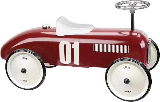 Vilac Vintage Ride-On Car, Durable Metal Body, Large Stable QuietRubber Wheels, Develops Psychomotor, Balance, Coordination, For 1.5 to 3 Years Kids under 20 kgs, 76 x 40 x 38 cm, Burgundy