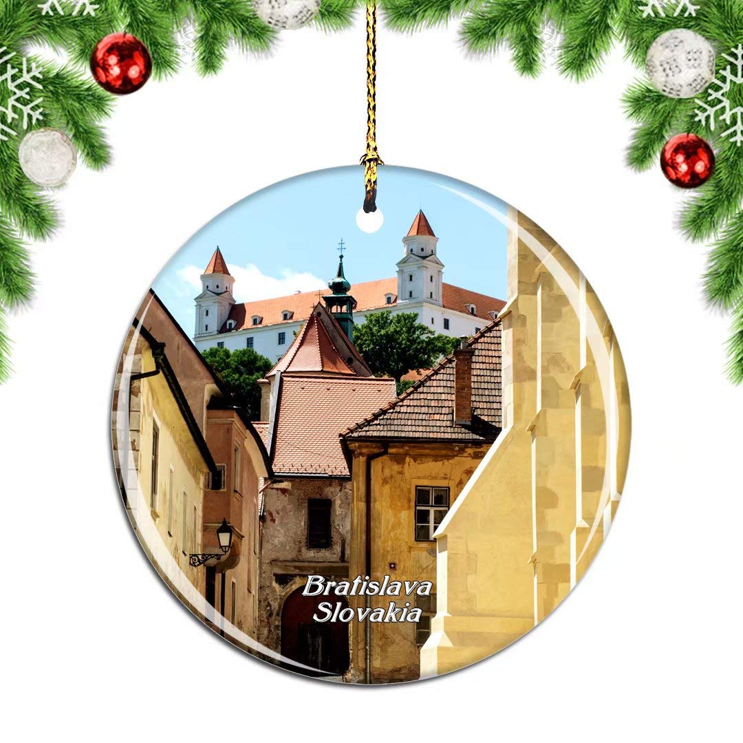 Weekino Old Town Bratislava Slovakia Christmas Xmas Tree Ornament Decoration Hanging Pendant Decor City Travel Souvenir Collection Double Sided Porcelain 2.85 Inch