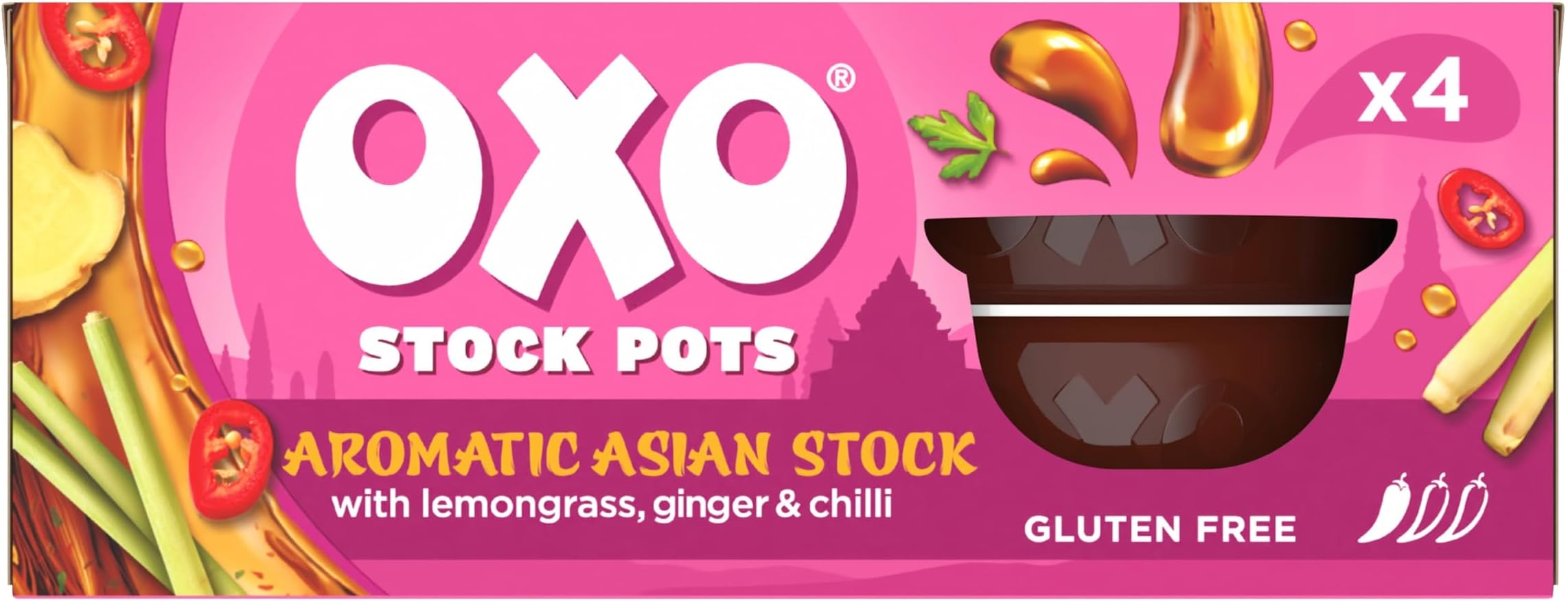 OXO Asian Stock Pot – Aromatic Blend with Lemongrass, Ginger & Chilli, Ideal for Stir-Fries, Noodles, Soups & Holiday Cooking, 4 x 20 g (80 g Total)