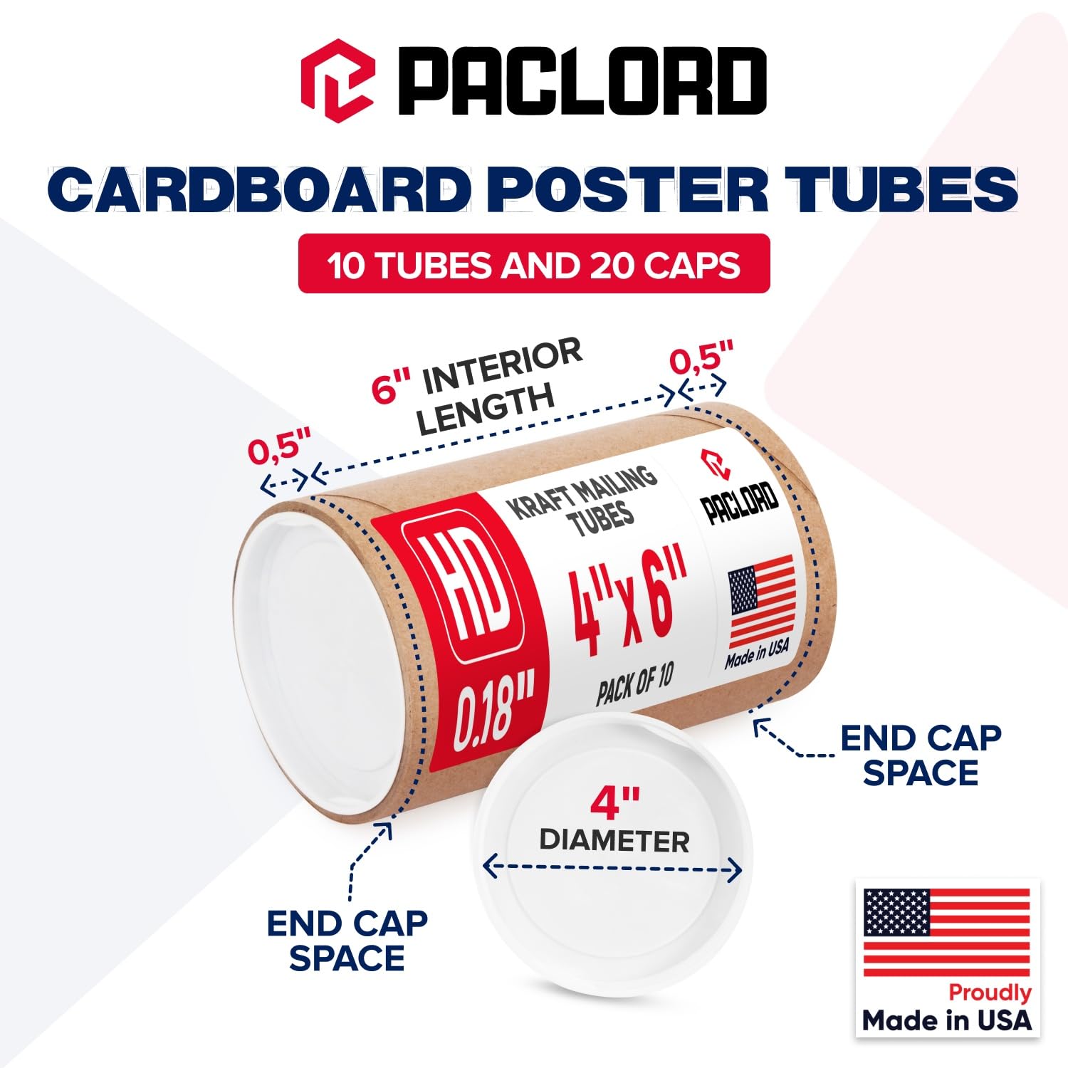 Lot de 10 tubes d'expédition robustes en carton renforcé de 10,2 x 15,2 cm avec 20 bouchons – Approuvé par l'USPS sécurisé – Idéal pour l'expédition et le stockage d'impressions, d'œuvres