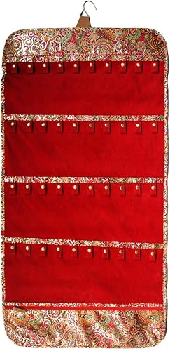 Miniatura 9 de Angelina's Palace Tenby Jewelry - Organizador de doble cara para colgar en el armario, rollo de almacenamiento de joyas, 24 barras de anillos de