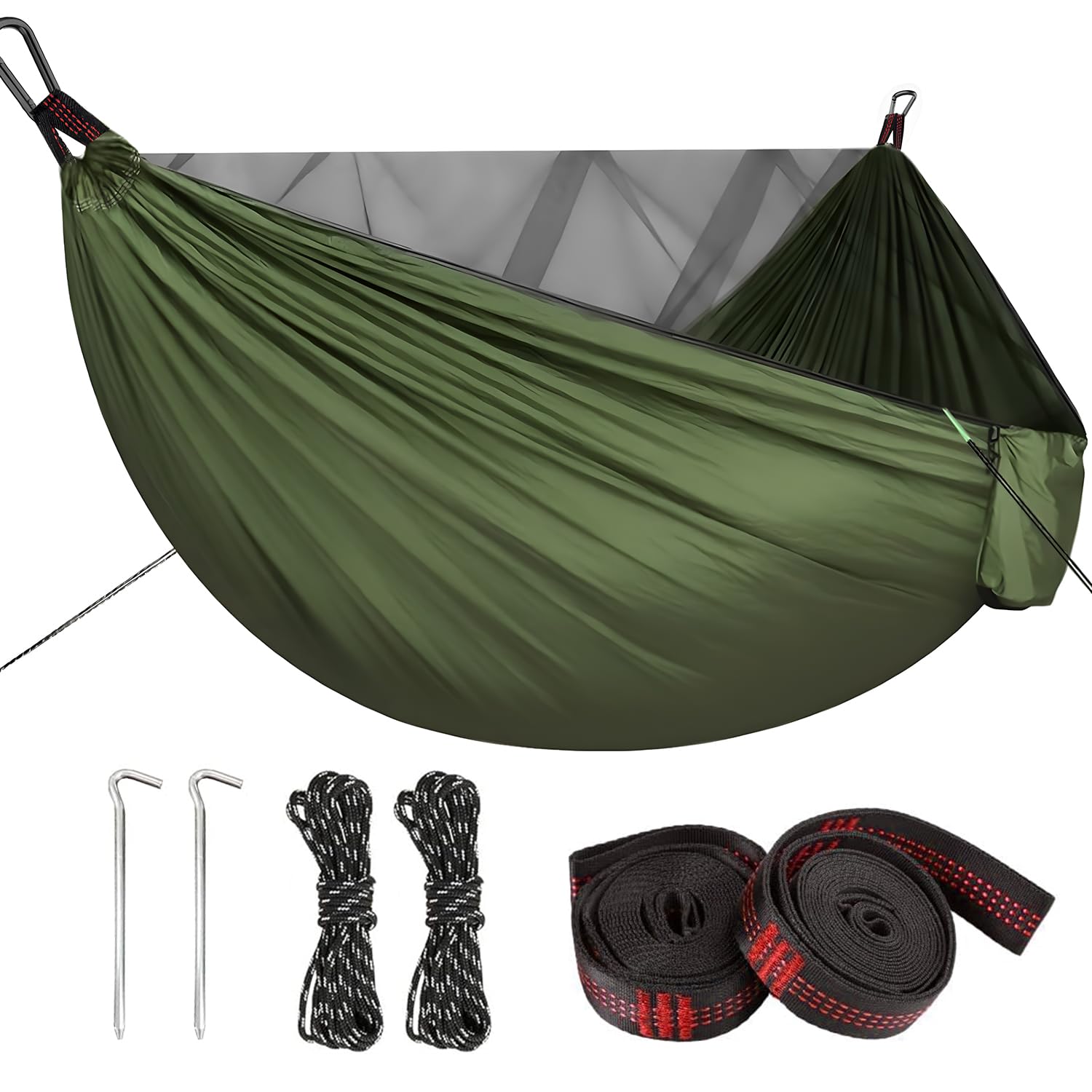 Amaca da campeggio 290 x 140 cm con zanzariera, ultra leggera e resistente, in nylon da 210T, da viaggio, con cinghie per alberi, facile da installare, amaca da campeggio per esterni