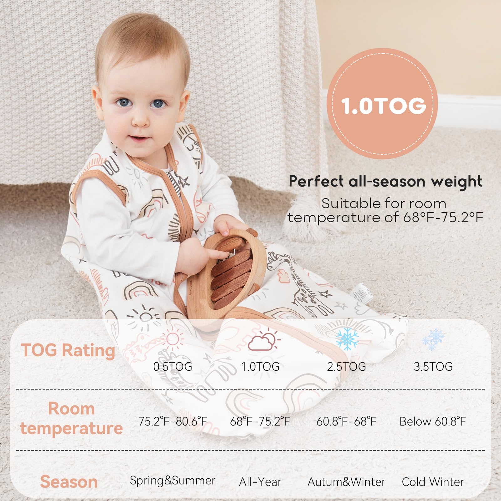 Yoofoss Baby Sleeping Bag 1.0 Tog - 12-18 Months 2 Pack Sleeping Bag Baby 100% Organic Cotton Sleep Sack for Newbron Infant Toddler Warm Soft — view 7
