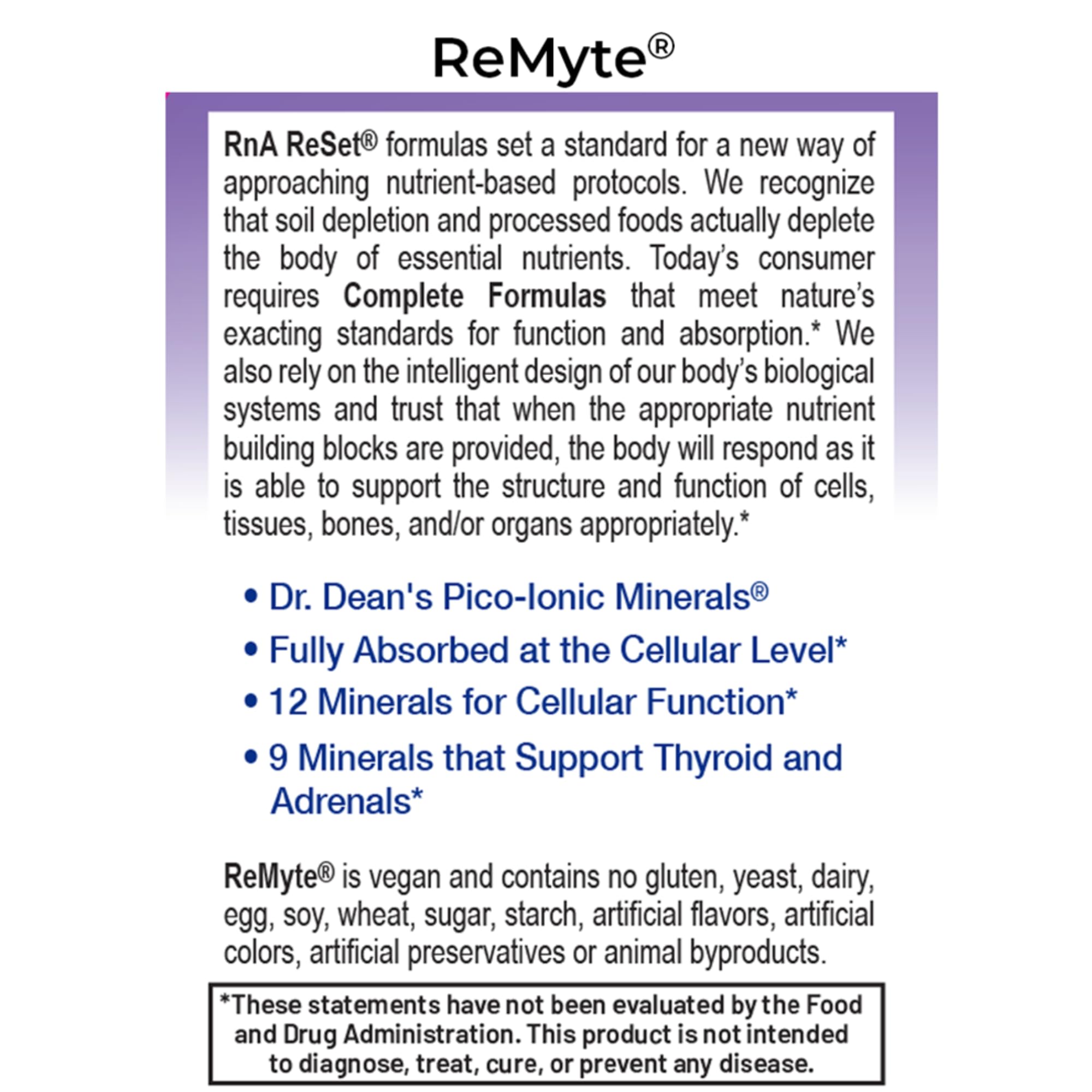RnA ReSet - ReMyte Minerallösung, flüssiges Multimineral, Elektrolytlösung, 12 Mineralien wie Jod, Selen, Zink, Magnesium, Bor, Von Dr. Carolyn Dean - 240ml