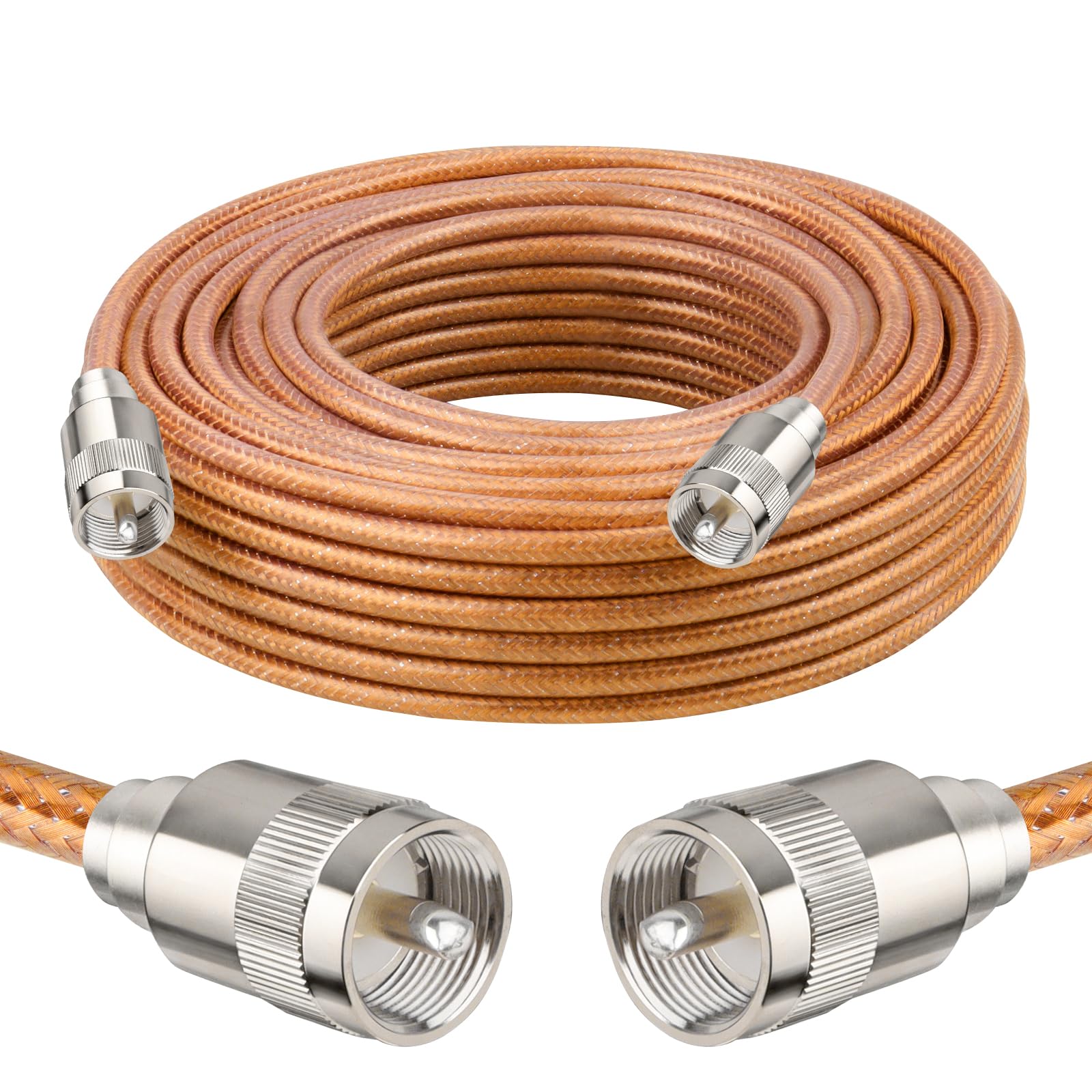 XRDS -RF 50FT RG8X Coaxial Cable with UHF Male PL259 Connectors, Solid Copper Core, Braided Shield, CB Cable for Ham Radio, HF Radio, and Communication Devices