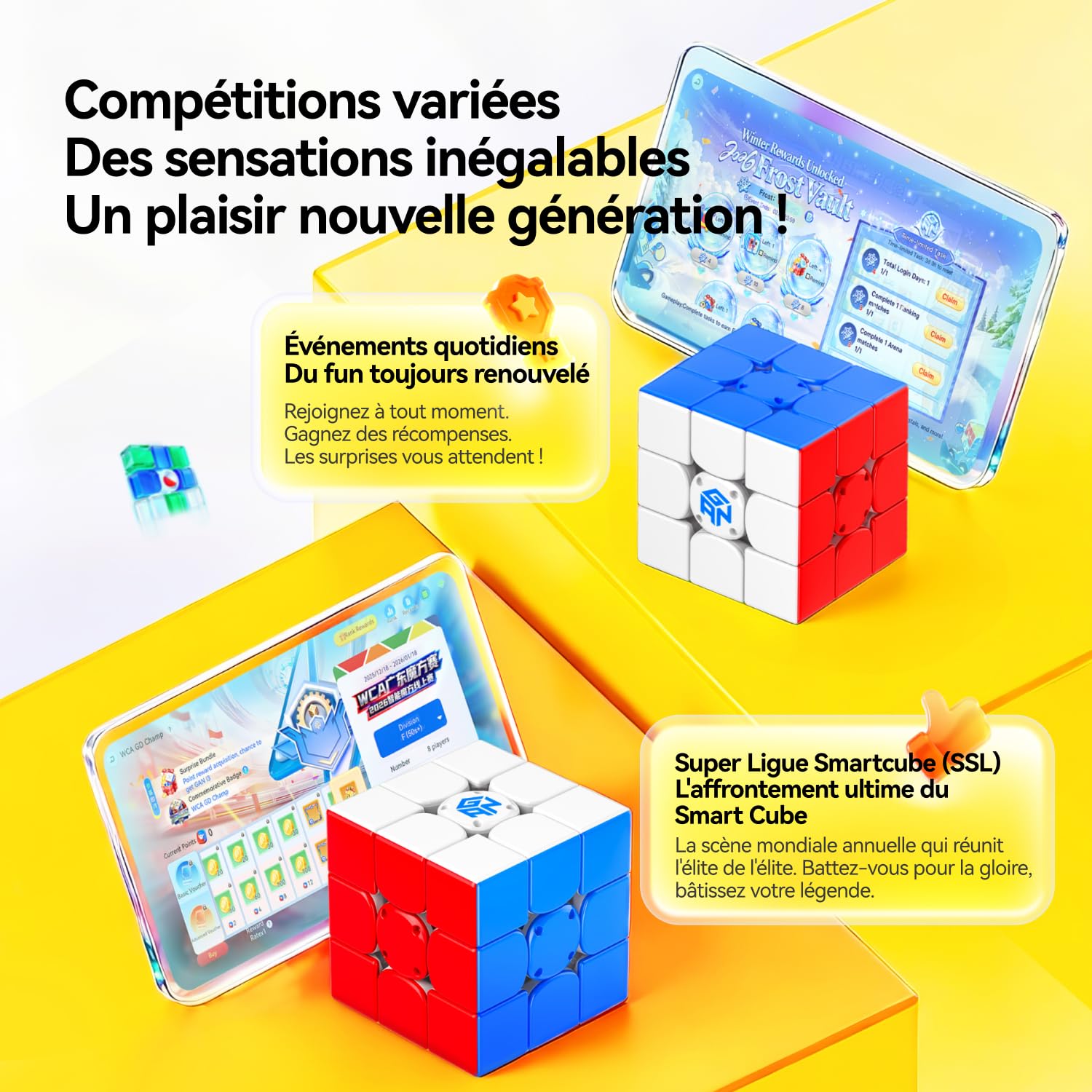 GAN 356 i Carry 4, Speed Cube Connecté Bluetooth 3x3 Magnétique Intelligent Électronique avec Suivi des Mouvements, des Étapes et Minuterie Via Application, Compétitions en Ligne(Version Mat)