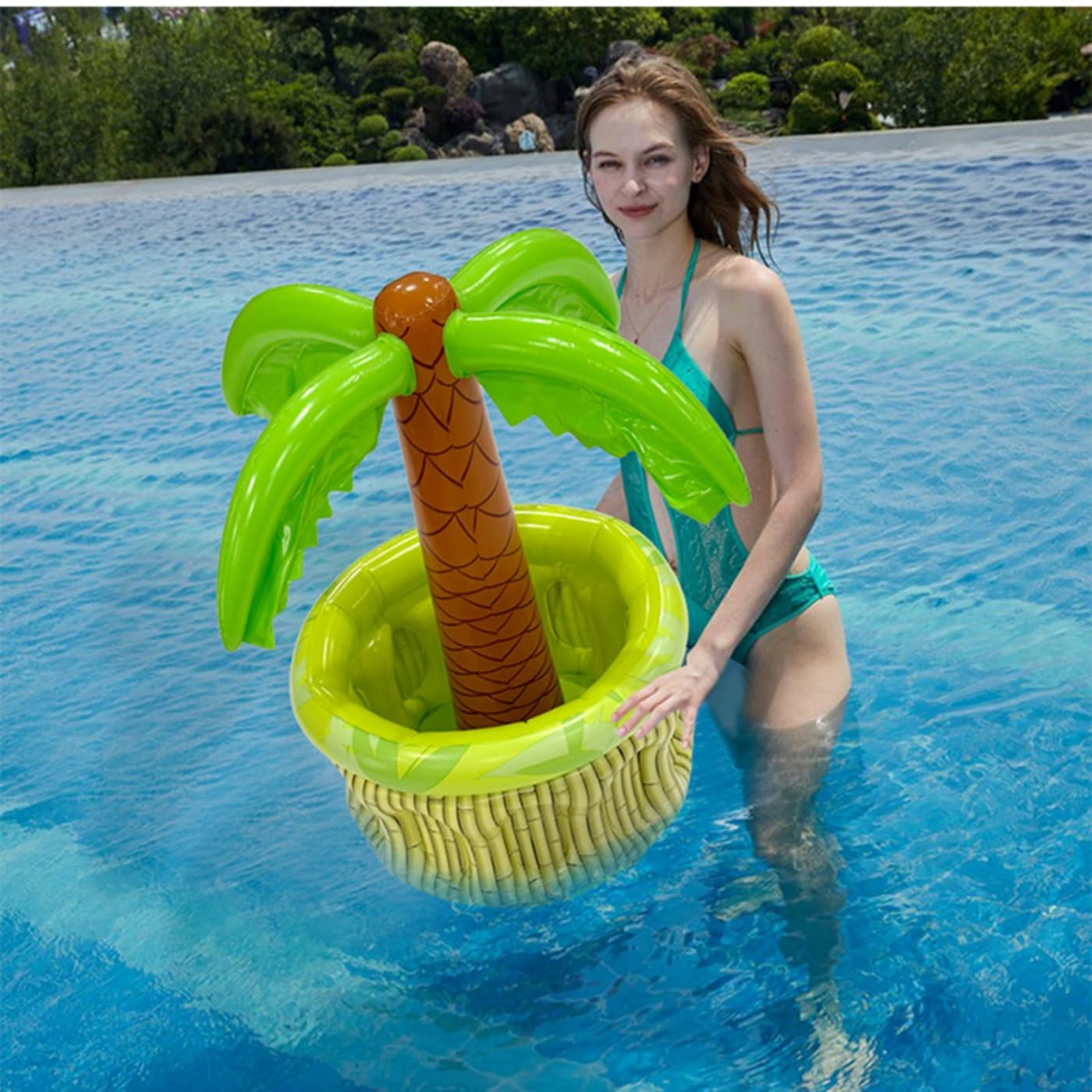 Lot de 2 refroidisseurs de piscine gonflables, accessoires de piscine, refroidisseurs de boissons flottants, cactus palmier, porte-bière, été, plage, fête hawaïenne