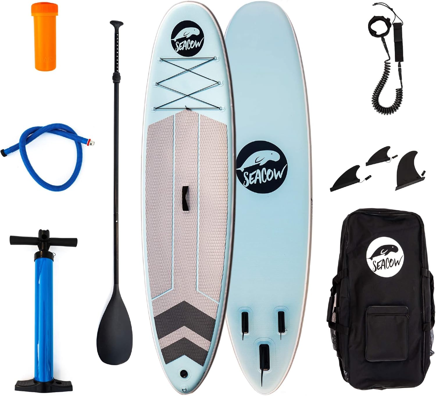 Seacow 10’6” Banook Inflatable Standup Paddle Board (6 Inches Thick, 32 Inches Wide) ISUP, Hand Pump and 3 Piece Paddle, Travel Backpack and Accessories New Paddle Leash Included