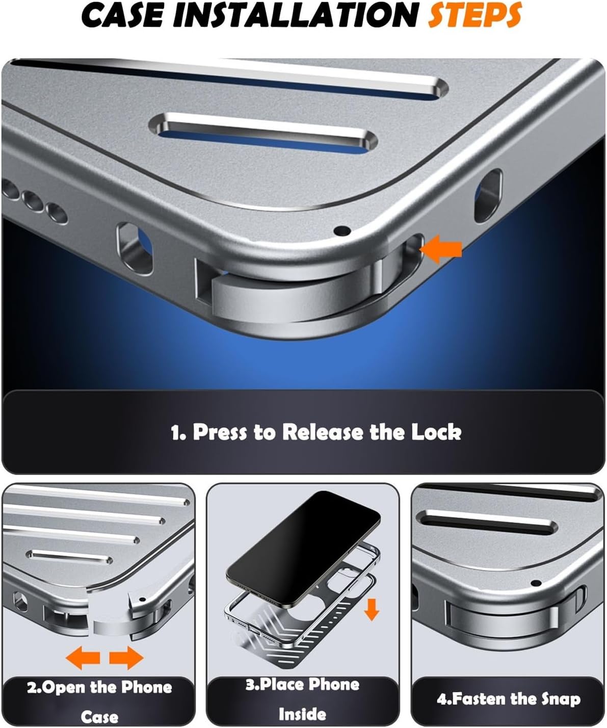 Magnetic Heat Dissipation Metal Case for iPhone 16 Pro Max, Aluminum Alloy Hollow Back Protective Cover, Compatible with Magsafe Shockproof Slim Design+ Anti-peep Screen Protector(Gray,16 Pro)