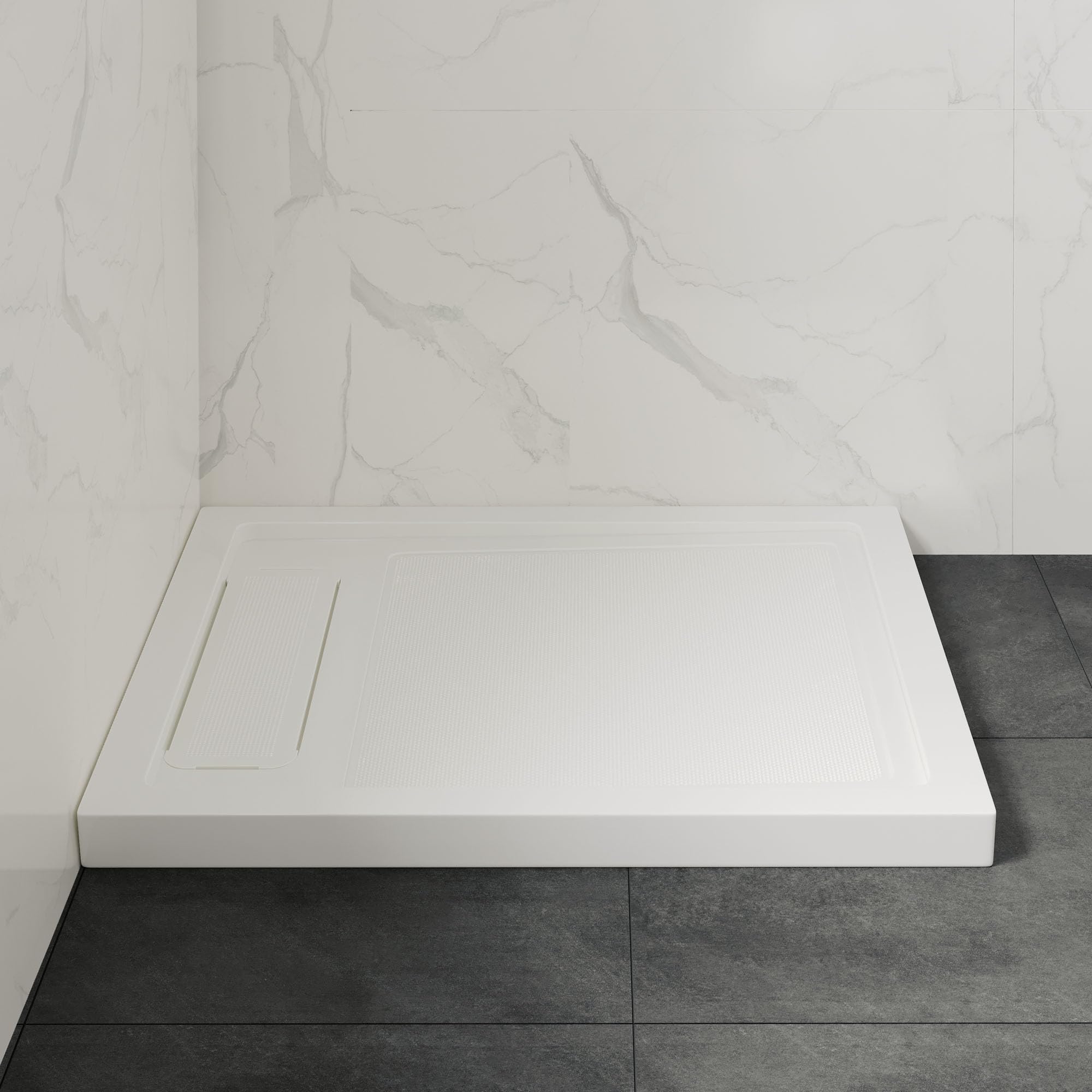 OVE Decors 32-in W x 36-in D Shower Base Pan Rectangle, Hidden Side Drain, White Acrylic