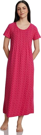 Amazon Brand - Symbol Women's Cotton Ankle Length Regular Fit Nighty | Night Dress (Available in Plus Sizes)