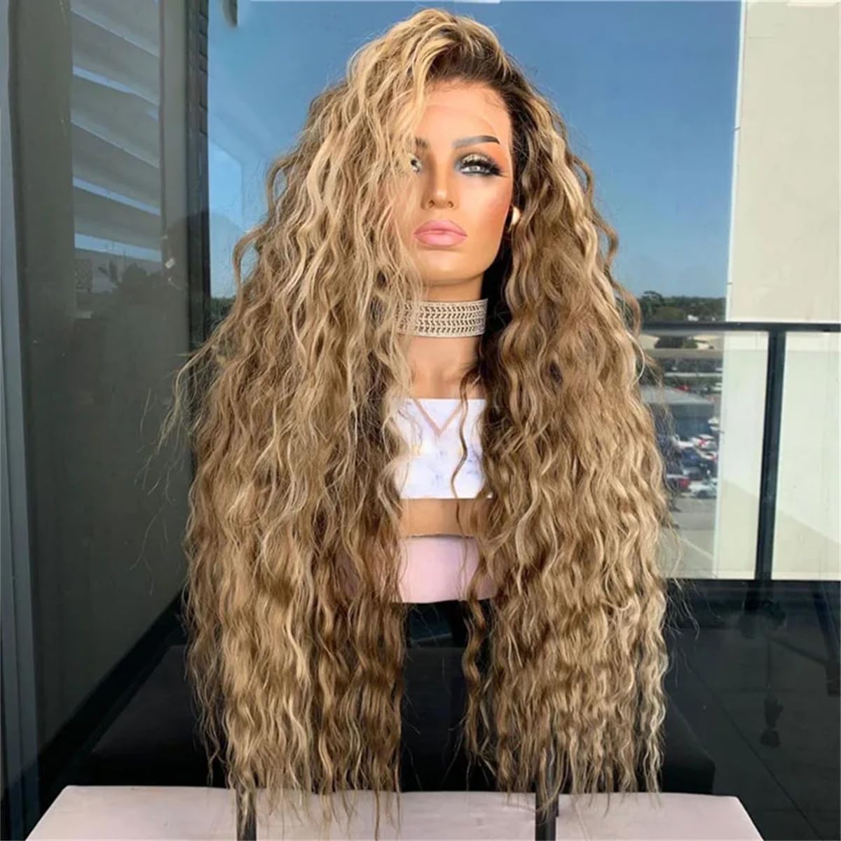 Women's Real Human Hair Full Lace Wig Deep Wave Curly Lace Frontal Wigs Ashy Brown Blonde13x6 Brazilian Remy Hair