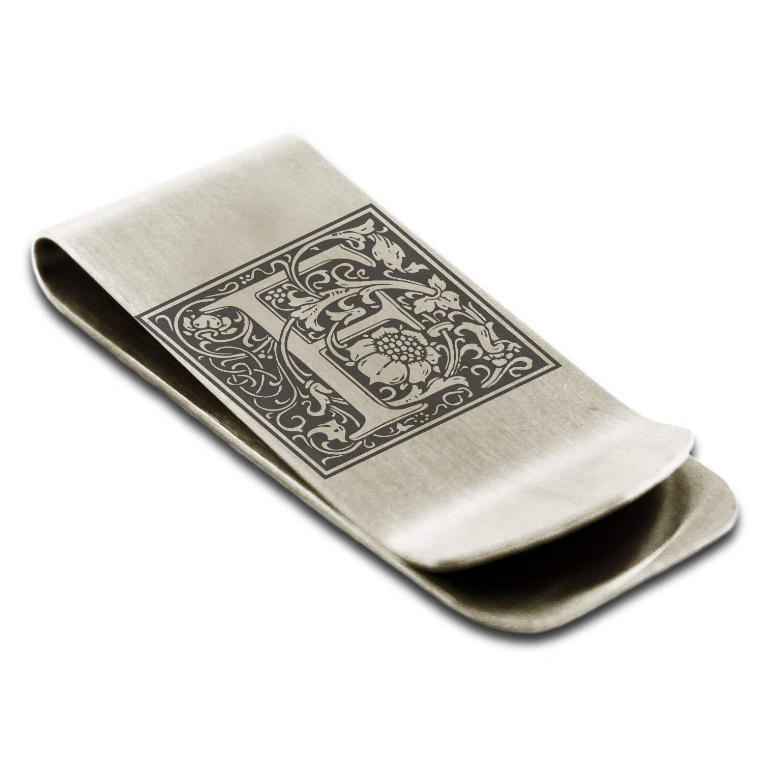 Stainless Steel Money Clip For Men Dad Boy Friend Father Floral Initial Letter Box Monogram Wallet Cash Card Holder | Dad