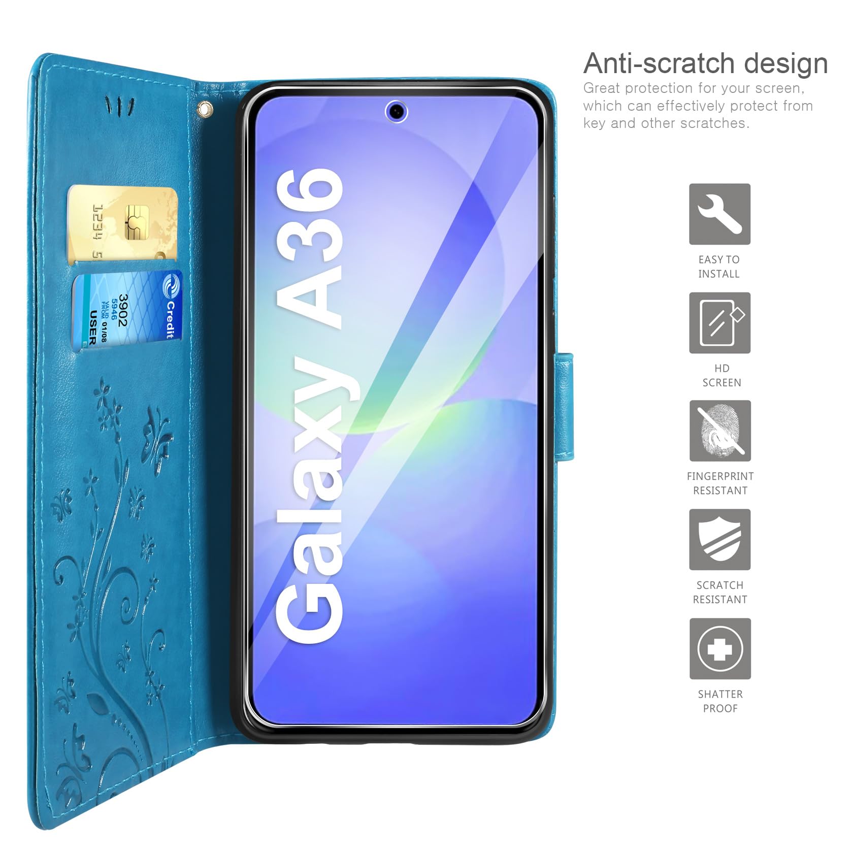 AROYI Etui kompatybilne z Samsung Galaxy A36 5G, etui z portfelem, skóra PU, z przegródkami na karty, składany stojak, magnetyczna ochrona etui z klapką, pasuje do telefonu Samsung Galaxy A36 5G