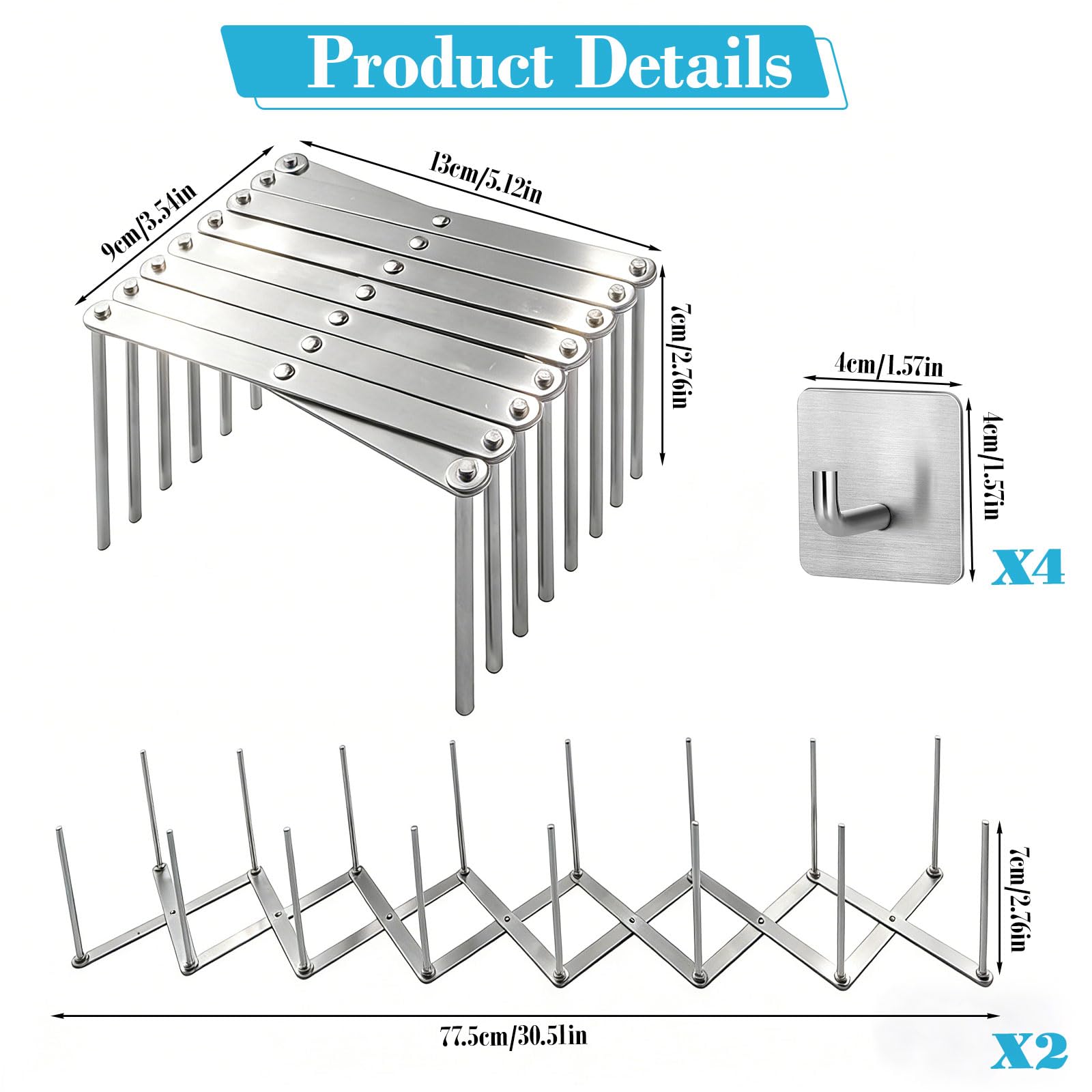 2 Stück Verstellbarer Spareribshalter 7 verstellbare Schlitze, Spareribs Halter Grill mit 4 Klebehaken, Topfdeckelhalter Edelstahl Perfekt für Deckel, Teller und Sogar Zum Grillen